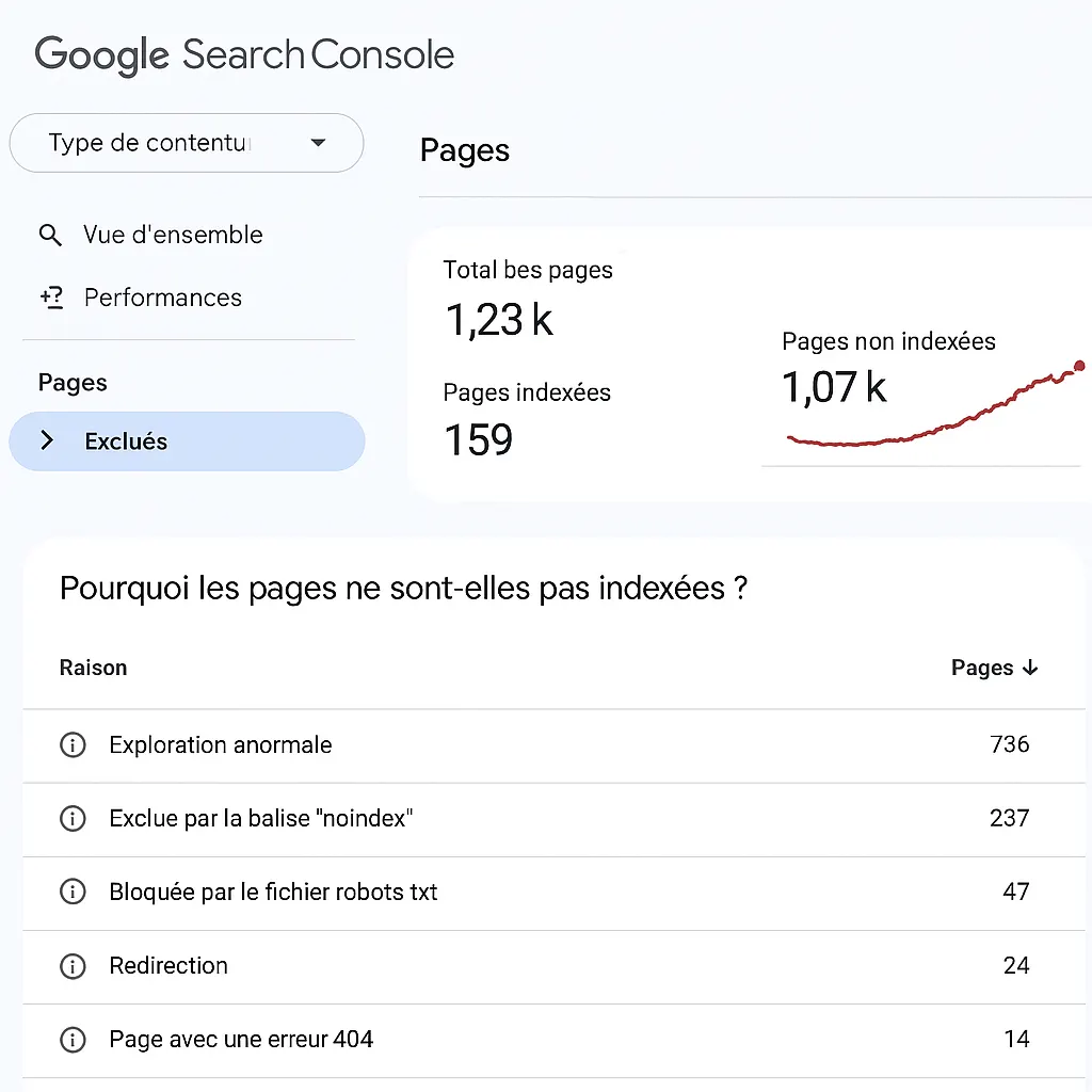 Pages exclues de l’index Google