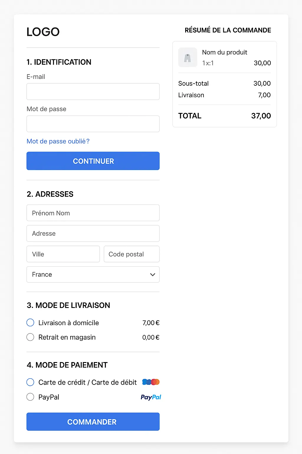 Étapes de commande simplifiées en une page sur PrestaShop