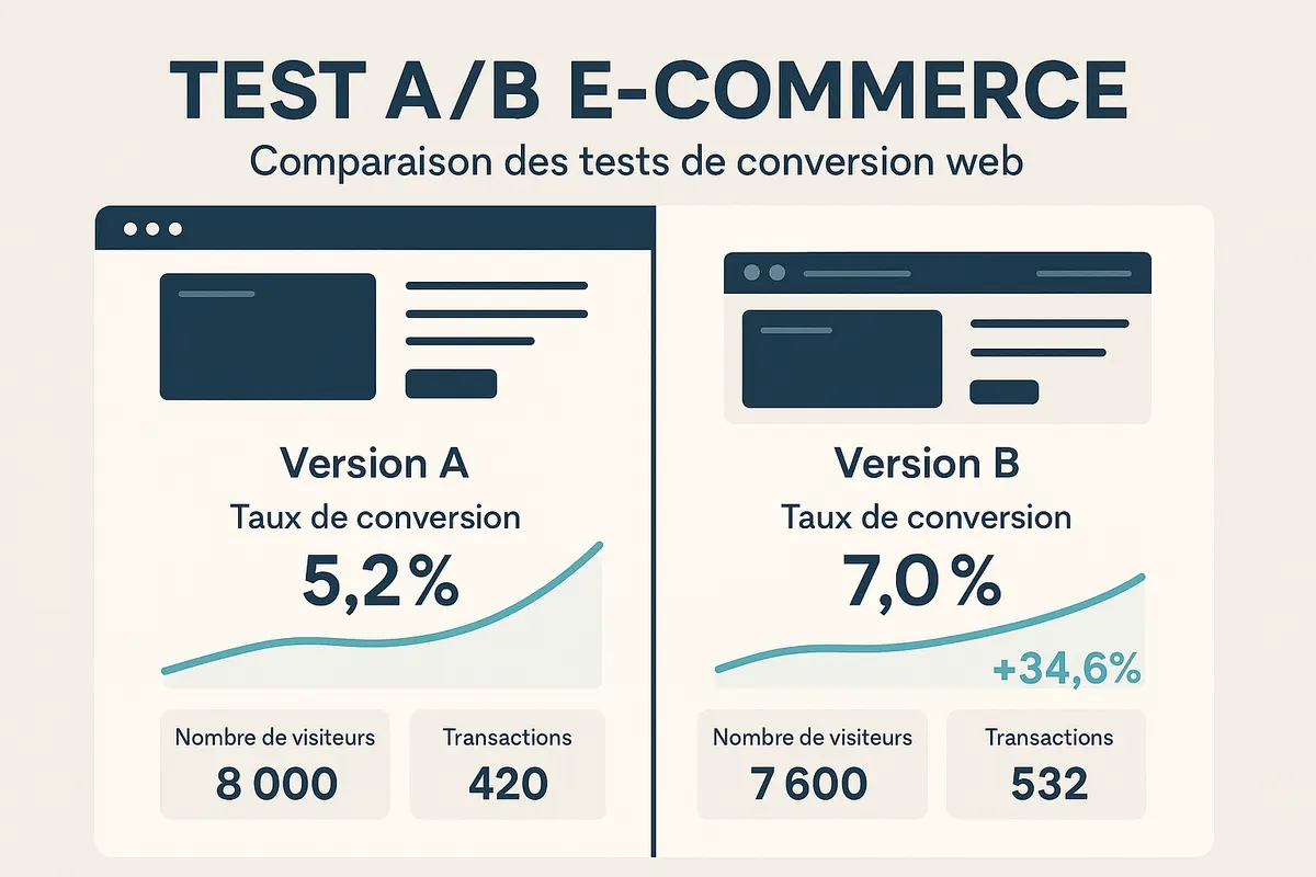Tableau de bord A/B testing montrant deux variantes testées