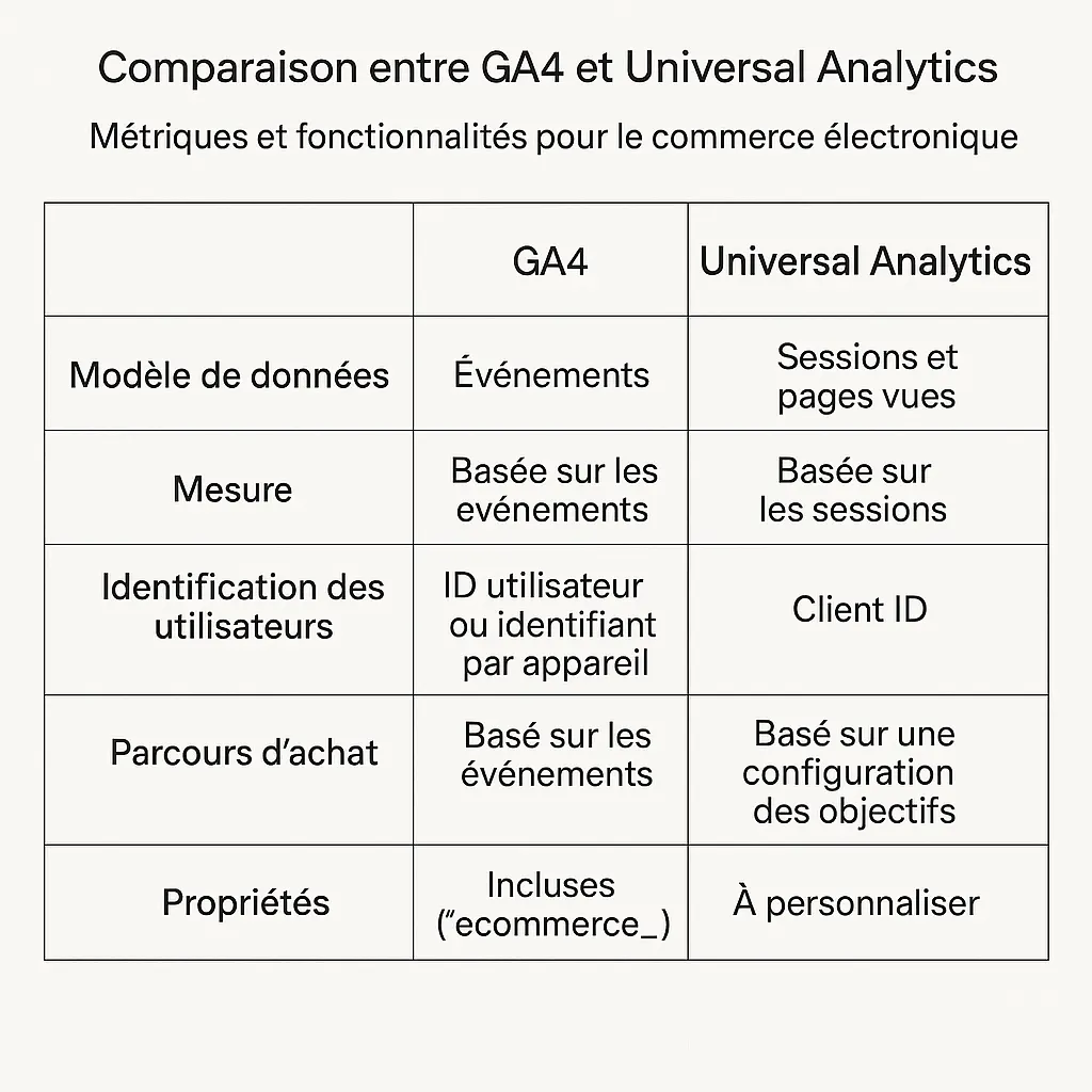 Différences entre GA4 et UA pour l’e-commerce