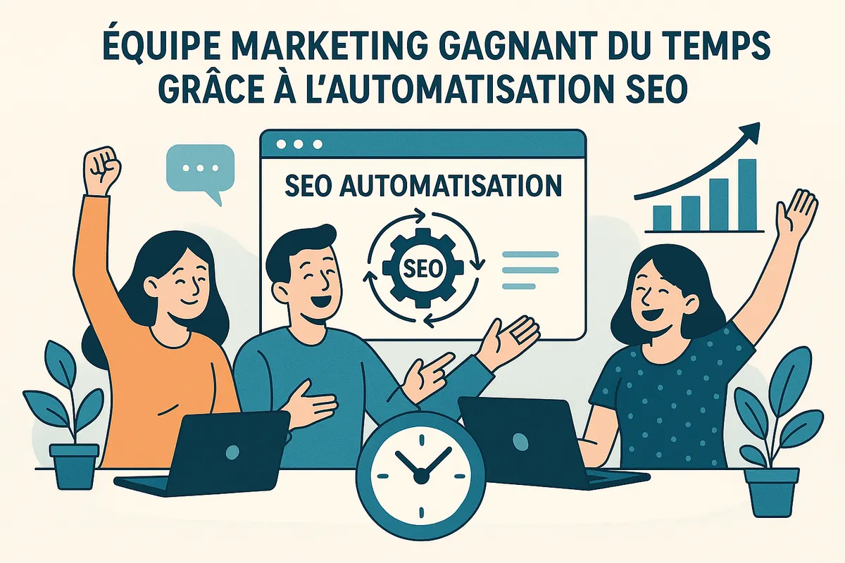 Équipe marketing SEO travaillant efficacement avec automatisation