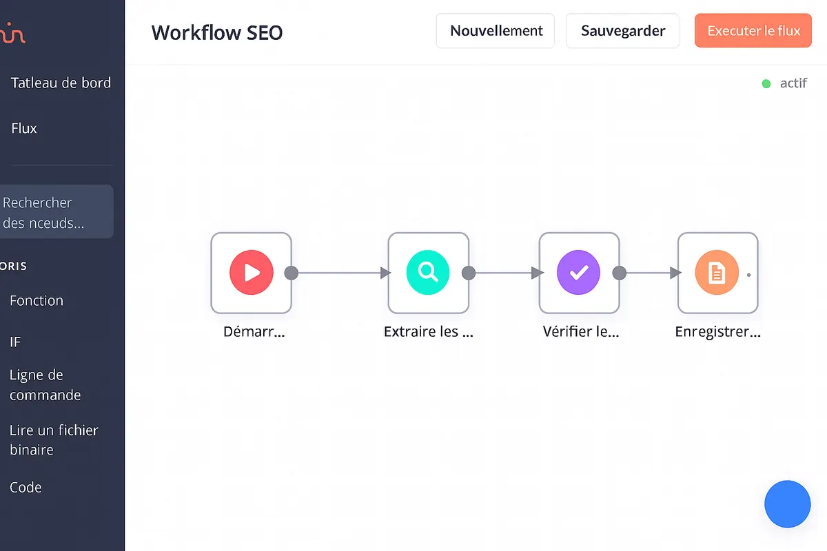 Capture d’écran d’un workflow n8n SEO