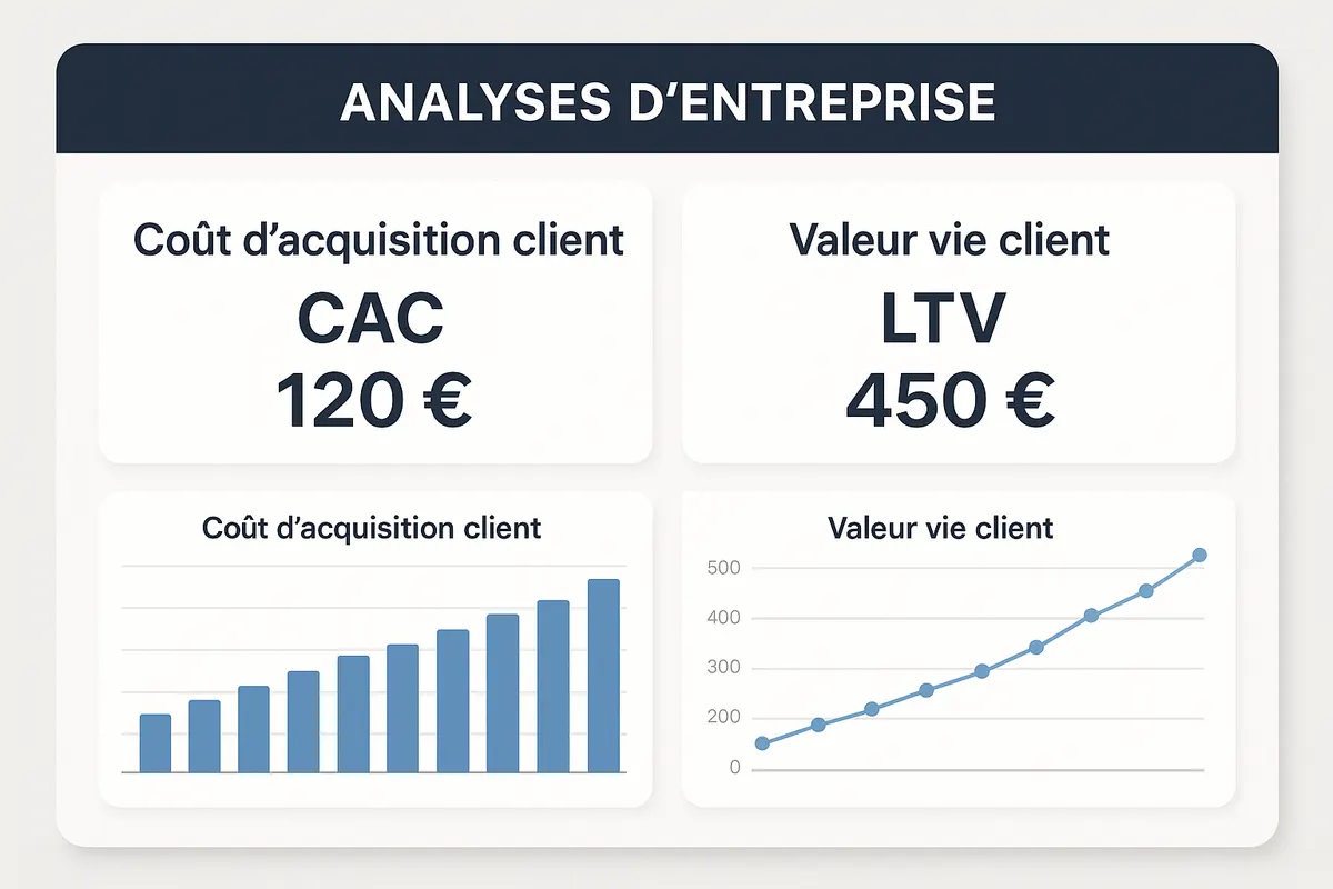 Tableau de bord montrant les courbes CAC et LTV