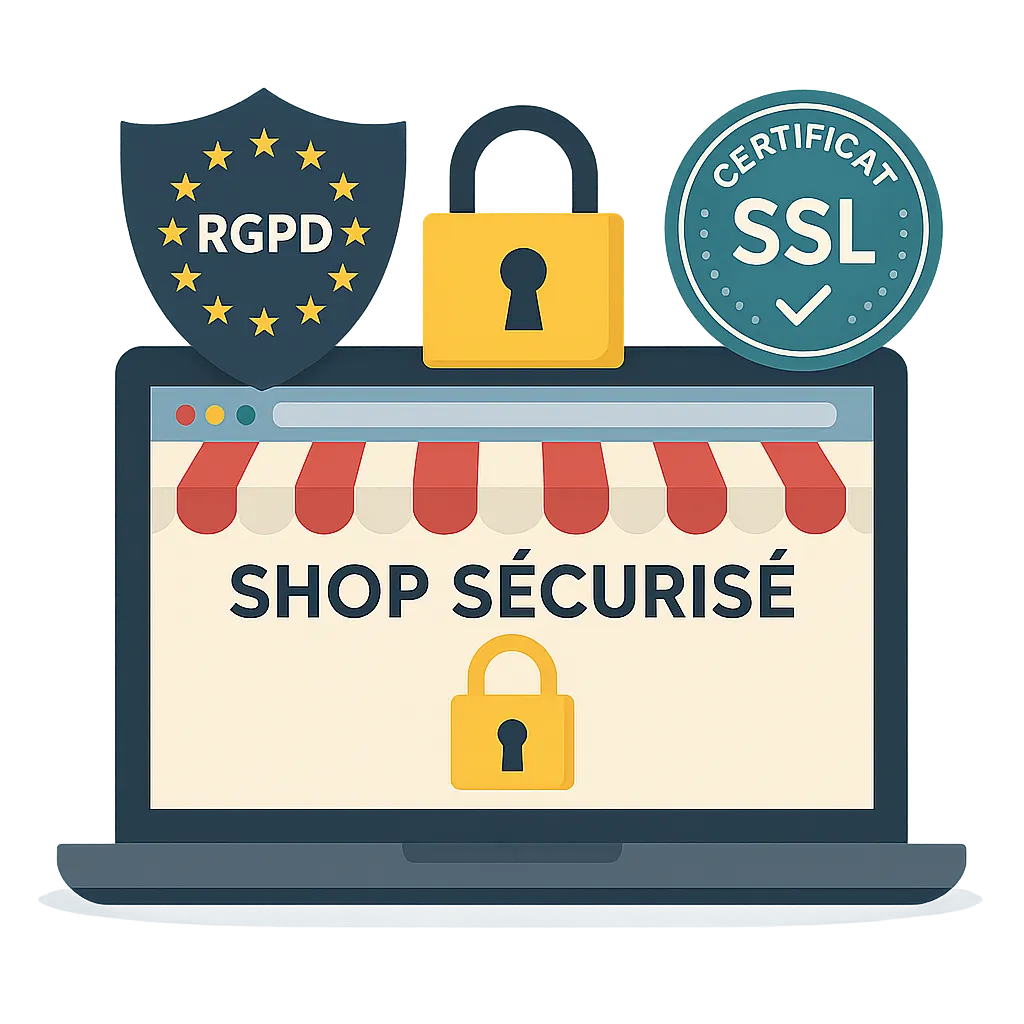 Sécurité e-commerce avec cadenas, RGPD, SSL