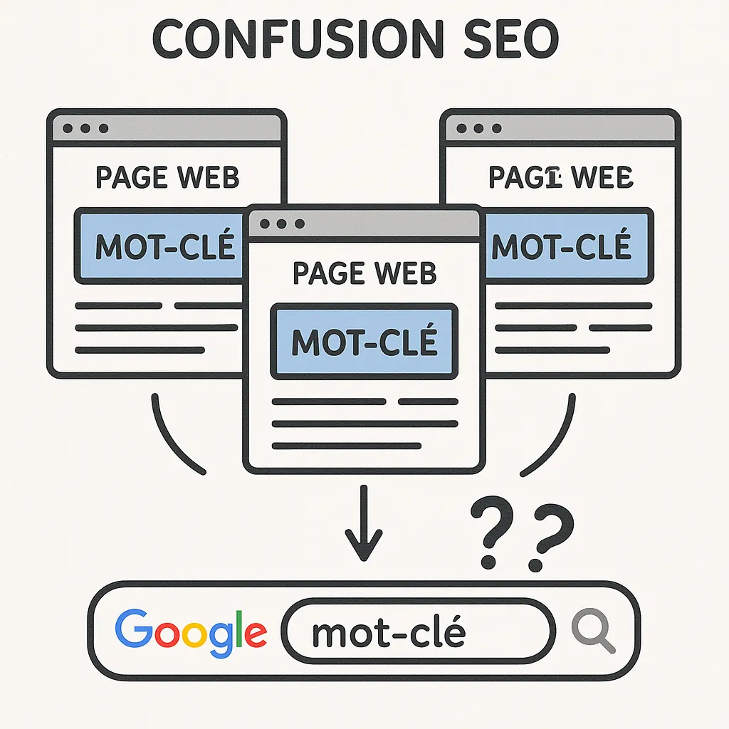 Pages web multipliant les mêmes mots-clés créant une confusion pour le SEO