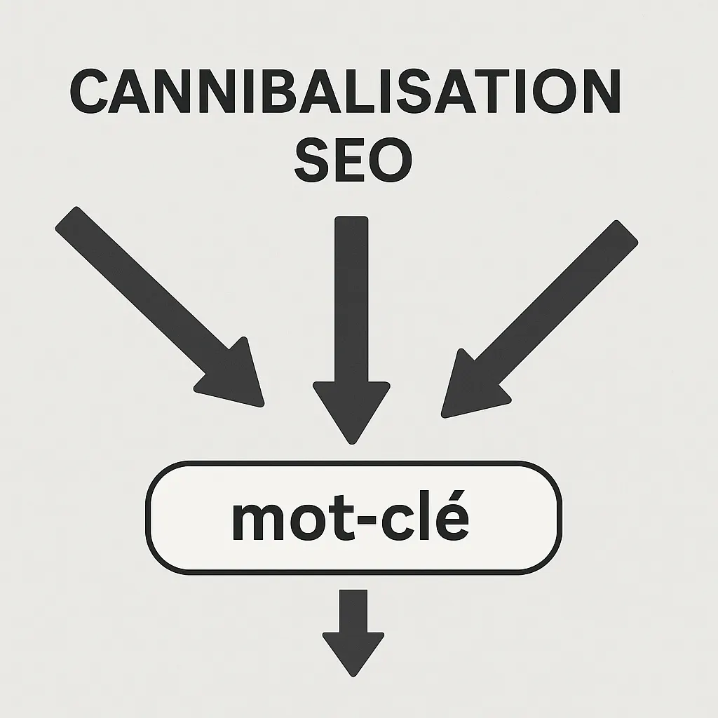 Visuel montrant plusieurs pages ciblant le même mot-clé dans un graphique SEO