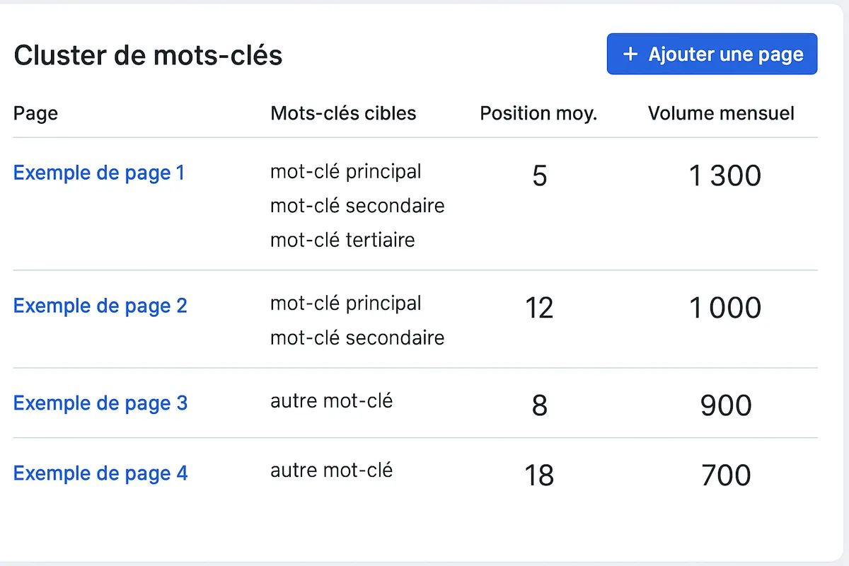 Interface SEO détectant le duplicate de mots-clés