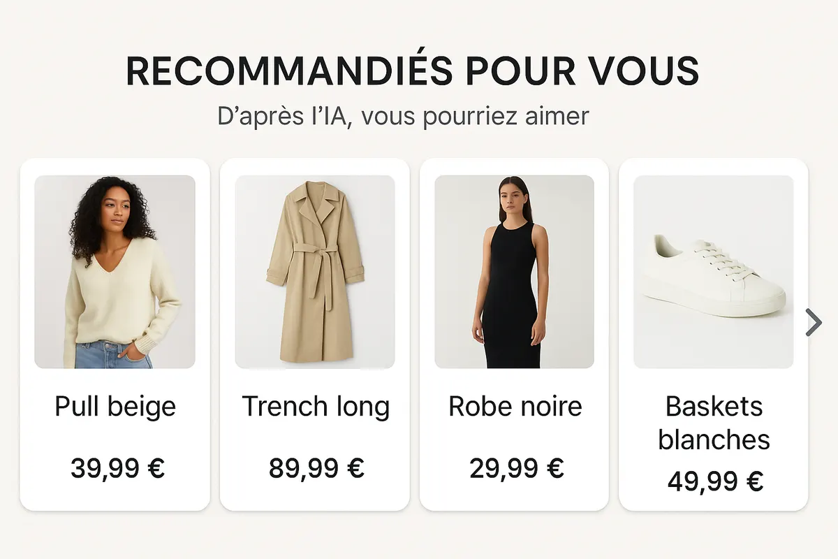 Carrousel de recommandations IA dans une boutique mode