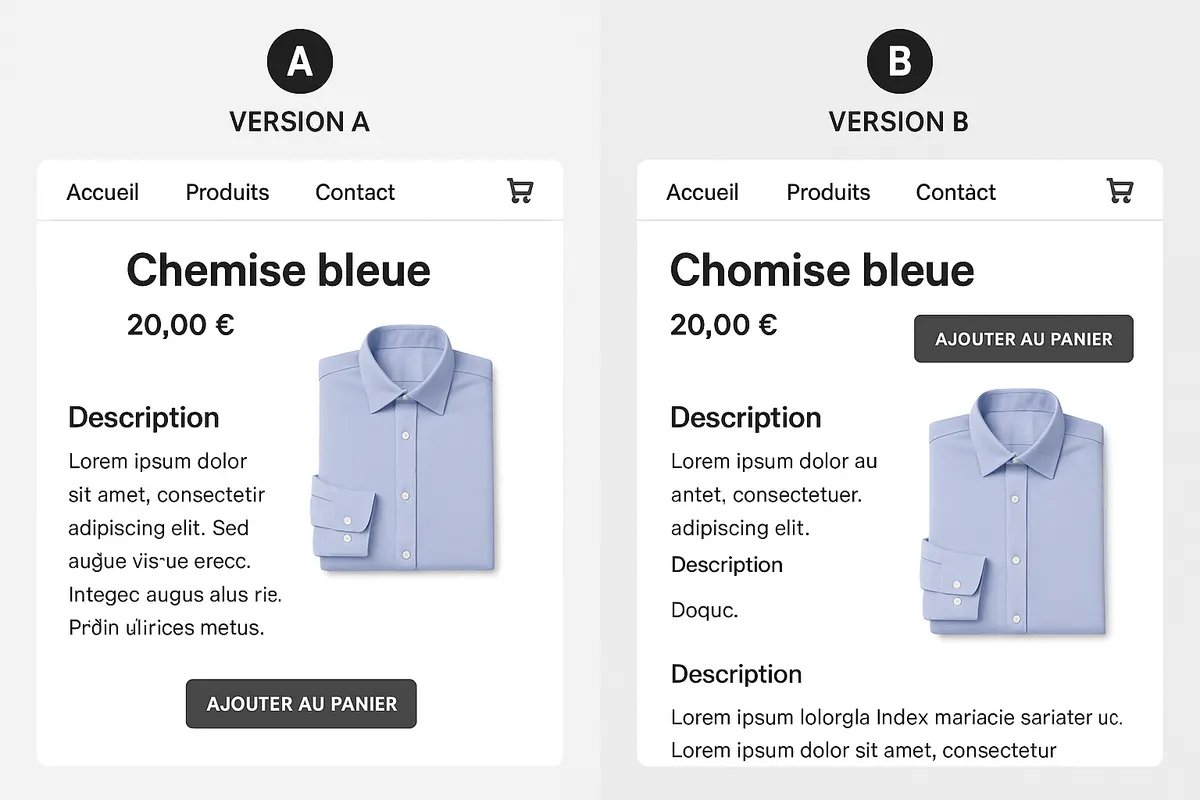 Exemple de test A/B sur une fiche produit e-commerce