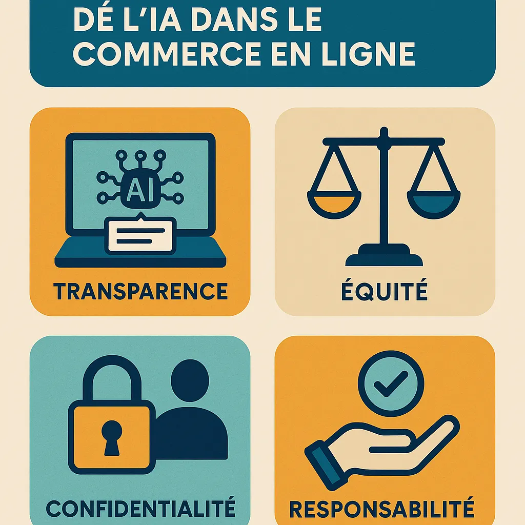 Infographie des principes éthiques IA en e-commerce