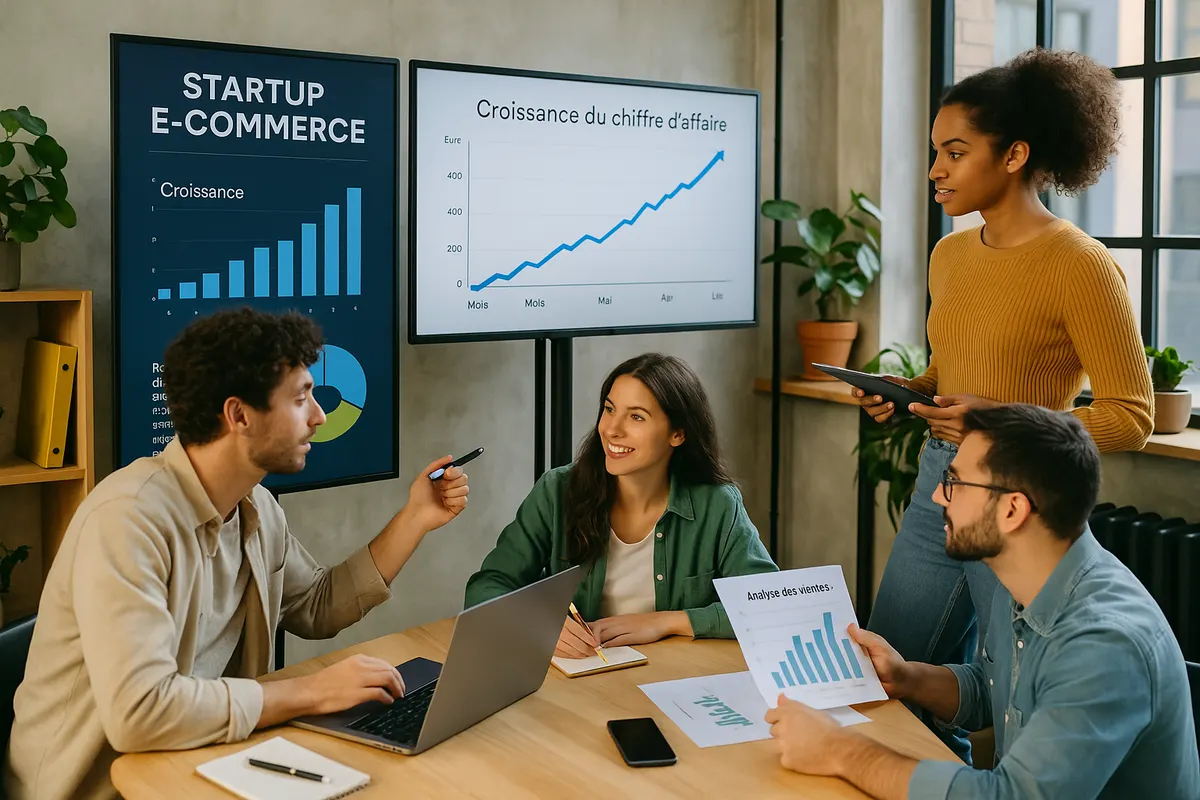 Équipe e-commerce analysant des données de croissance