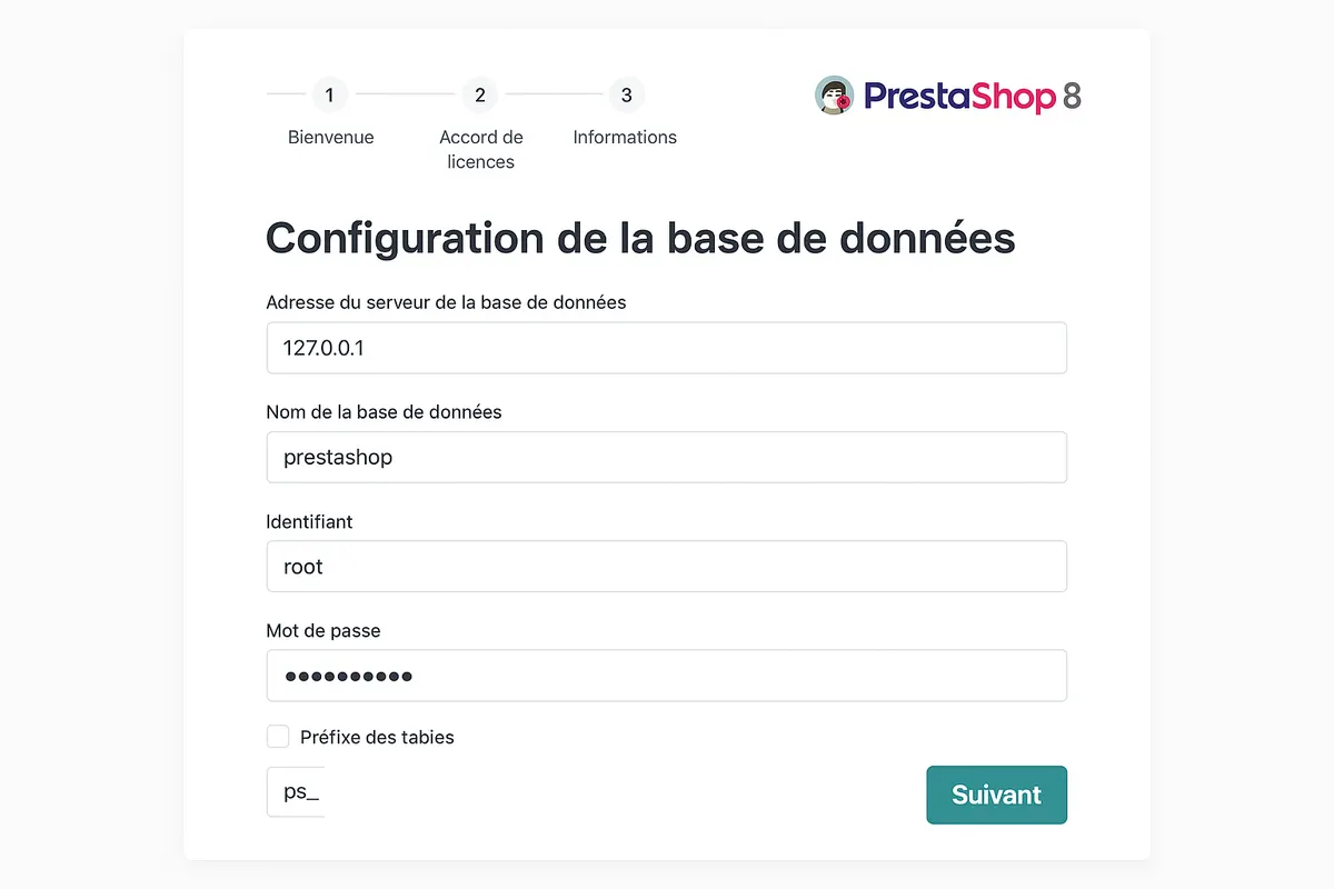 Assistant d'installation PrestaShop 8