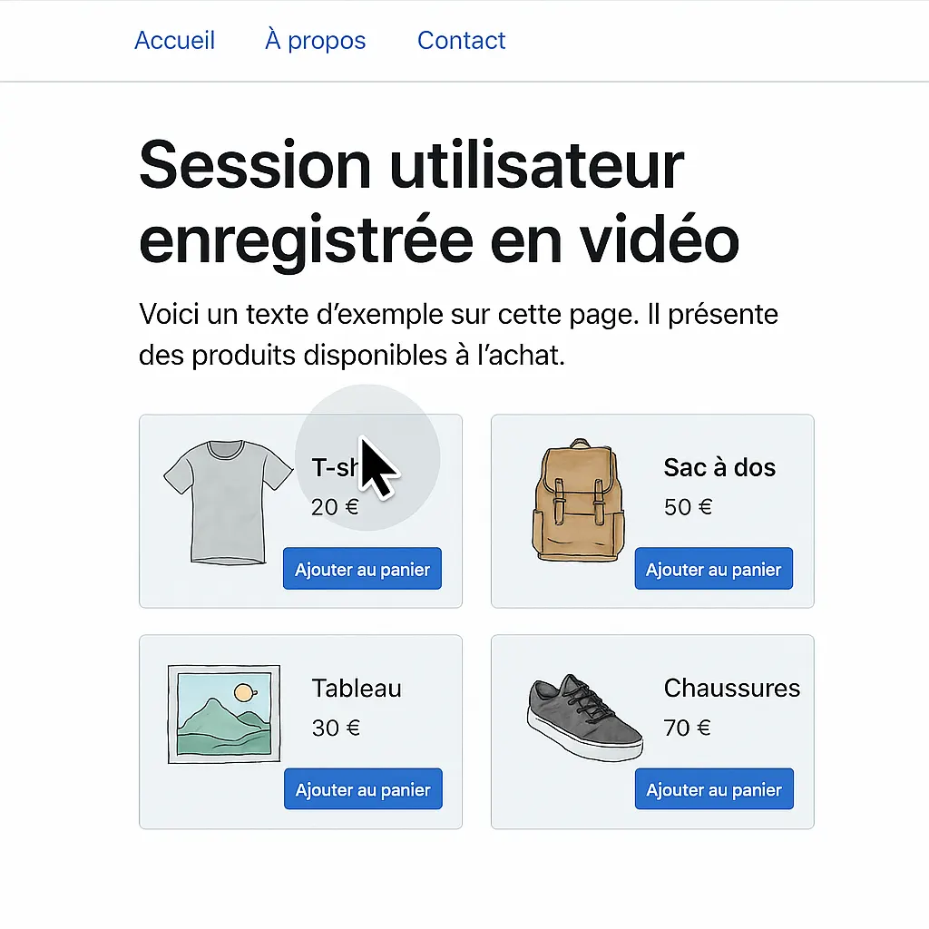 Exemple de session recording avec des interactions utilisateur visibles
