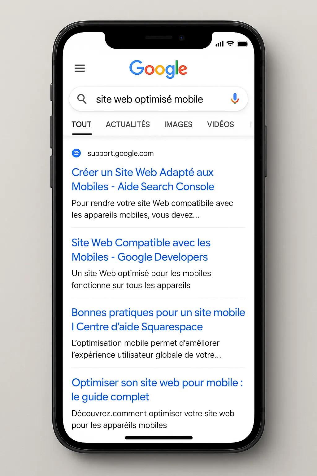 Recherche mobile avec site SEO optimisé