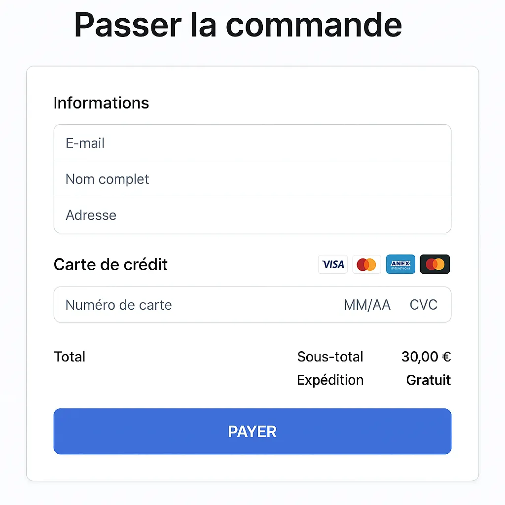 Interface optimisée de page de paiement