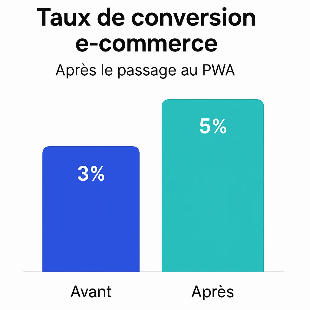 Graphique d’évolution des KPIs après adoption PWA
