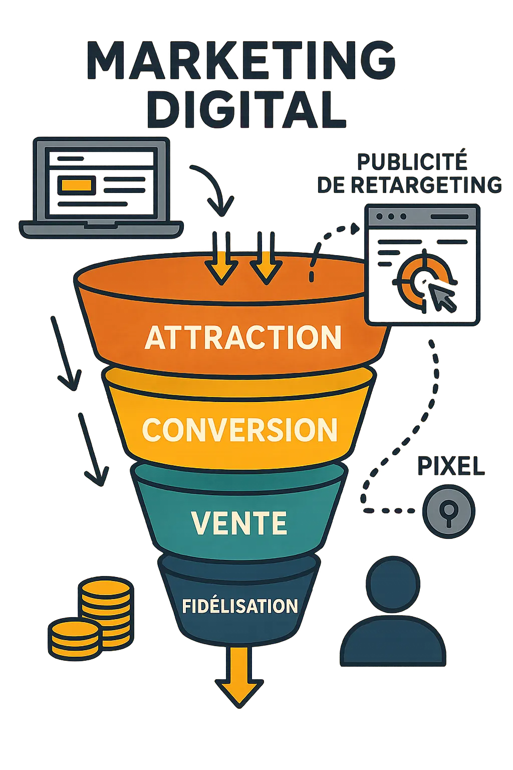 Schéma de stratégie de retargeting avec ciblage publicitaire