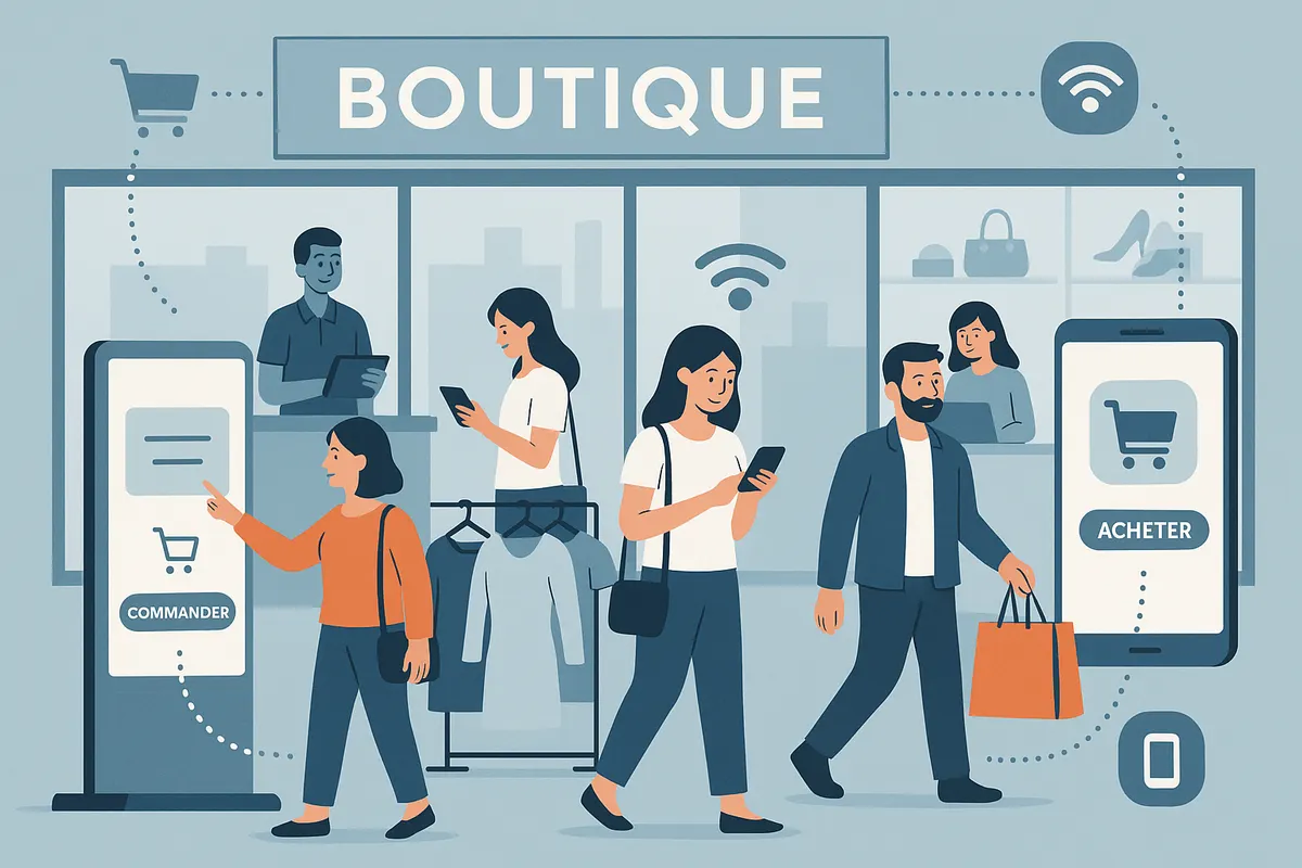 Illustration d’un magasin connecté à une boutique e-commerce