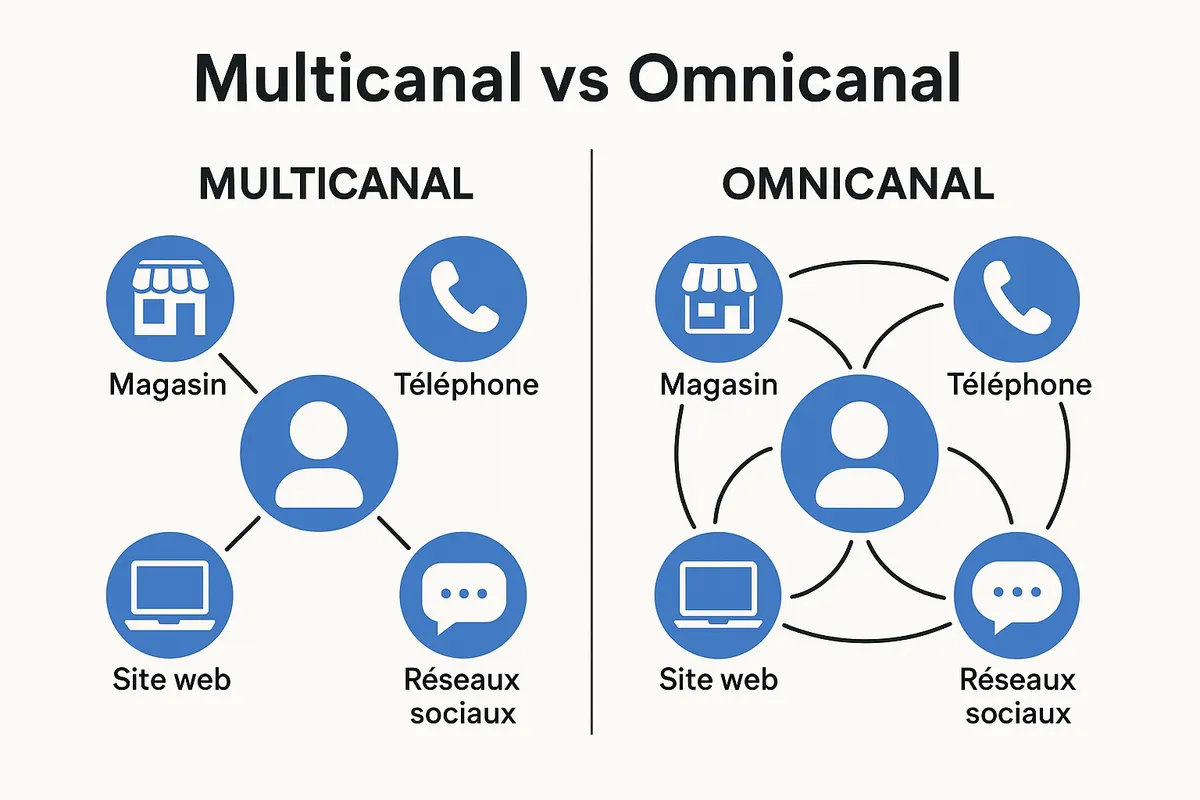 Schéma comparant multicanal et omnicanal