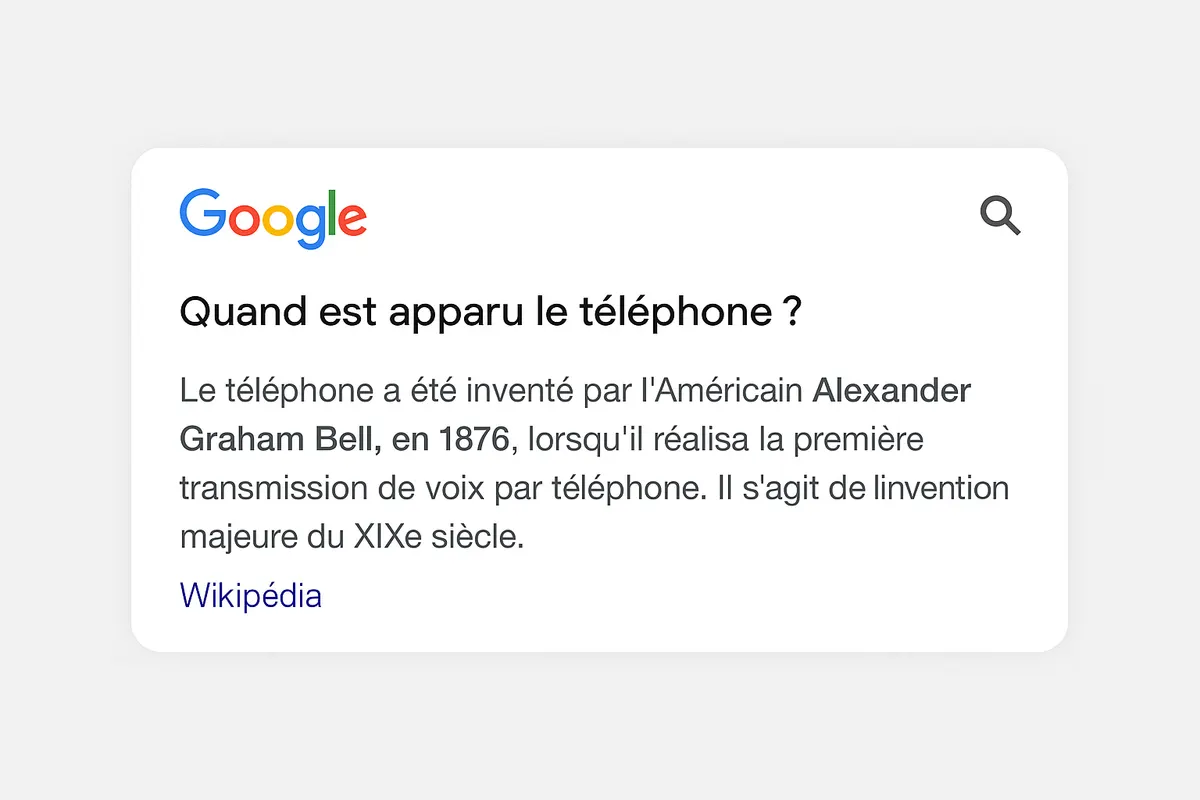 Exemple de featured snippet affiché dans les résultats Google