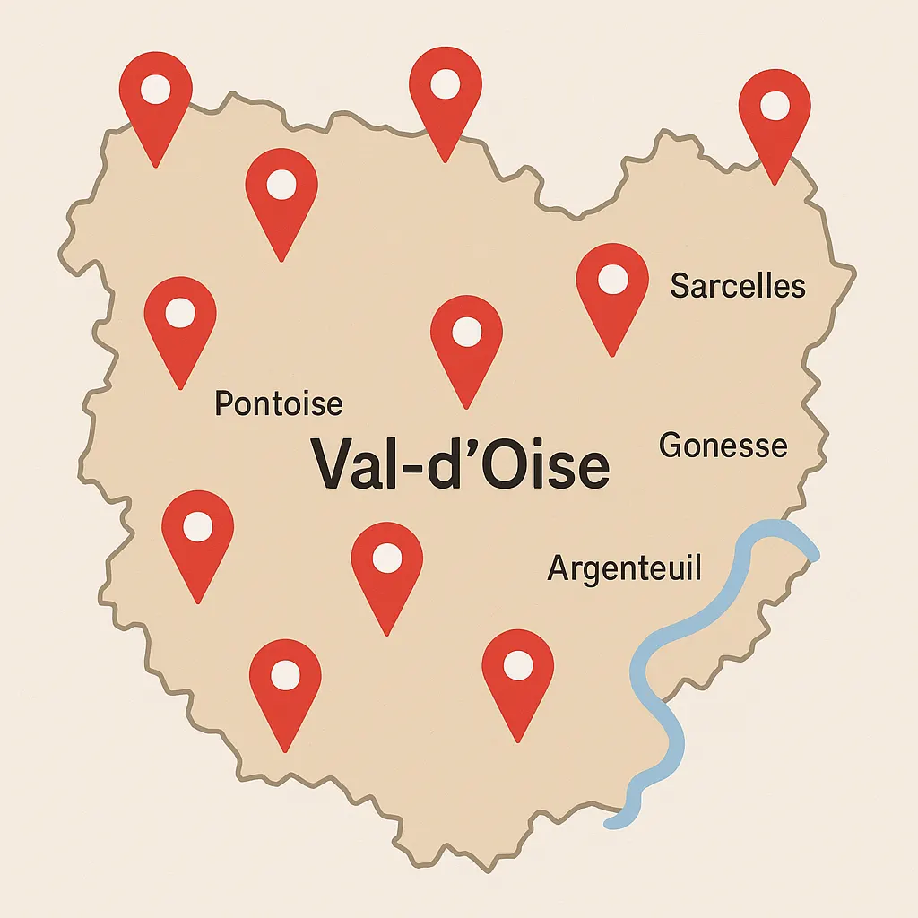 Carte du Val-d'Oise illustrant la recherche locale