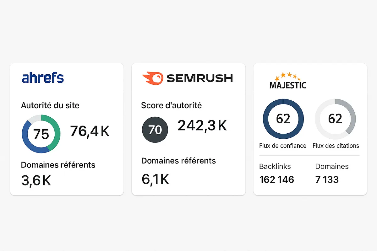 Exemples de tableaux de bord d’outils SEO de backlinks