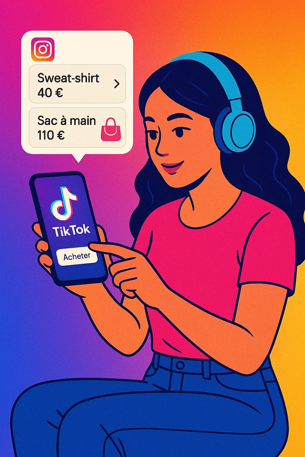 Utilisateur faisant des achats sur TikTok et Instagram