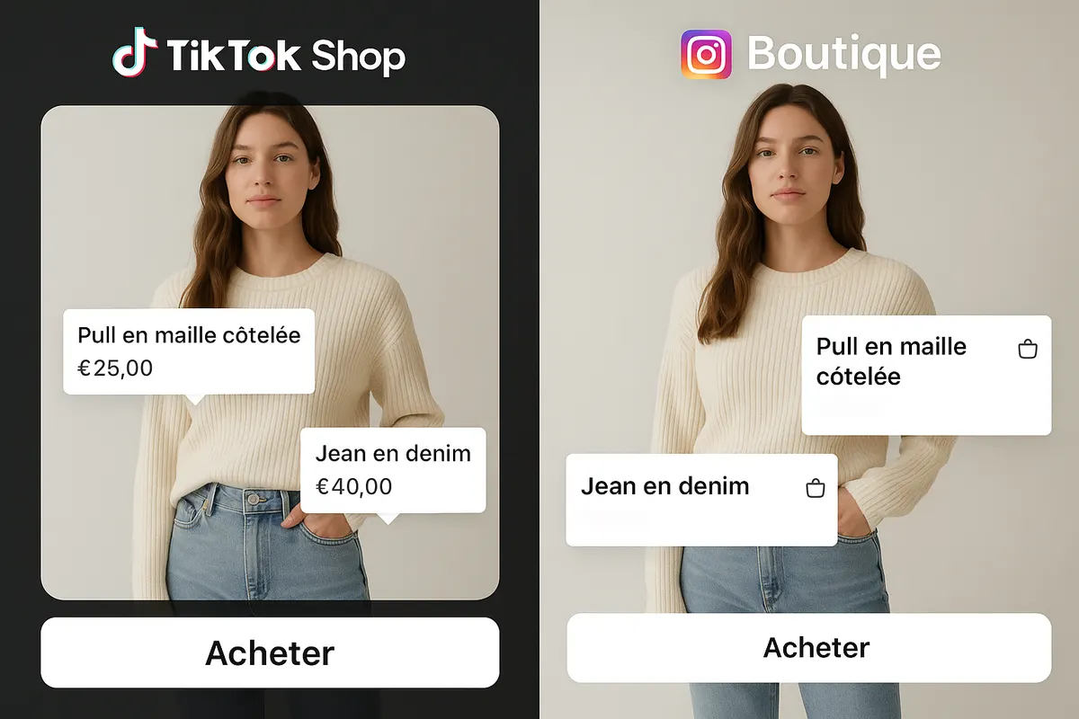 Interfaces de TikTok Shop et Instagram Shopping