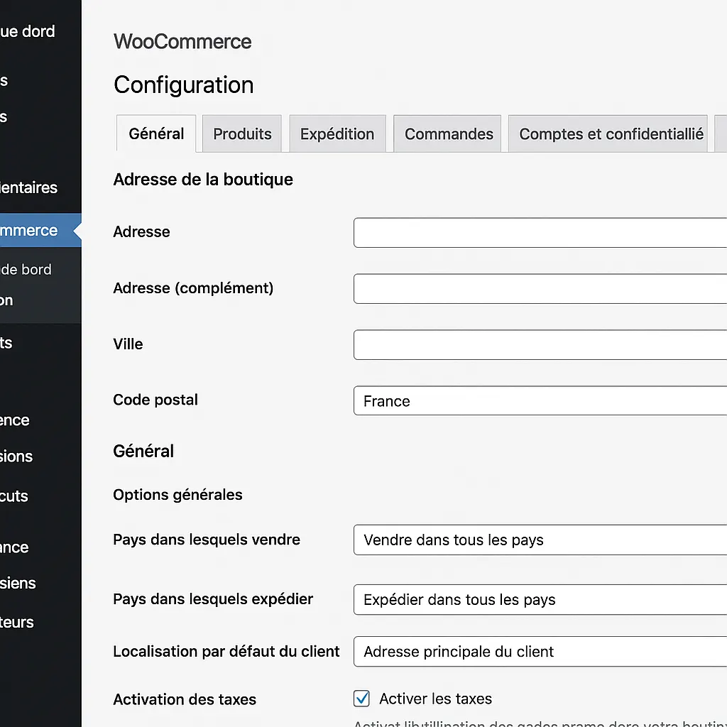 Écran d'installation de WooCommerce
