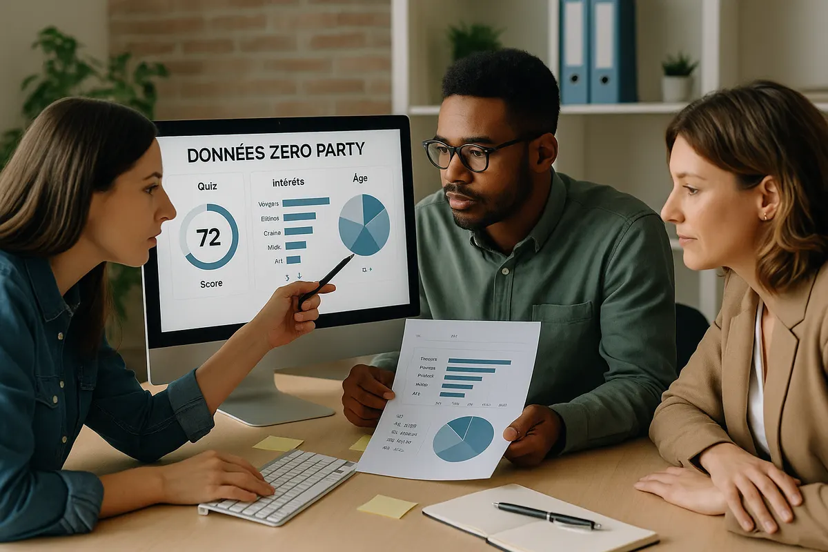 Équipe analysant des données zero-party issues d’un quiz interactif